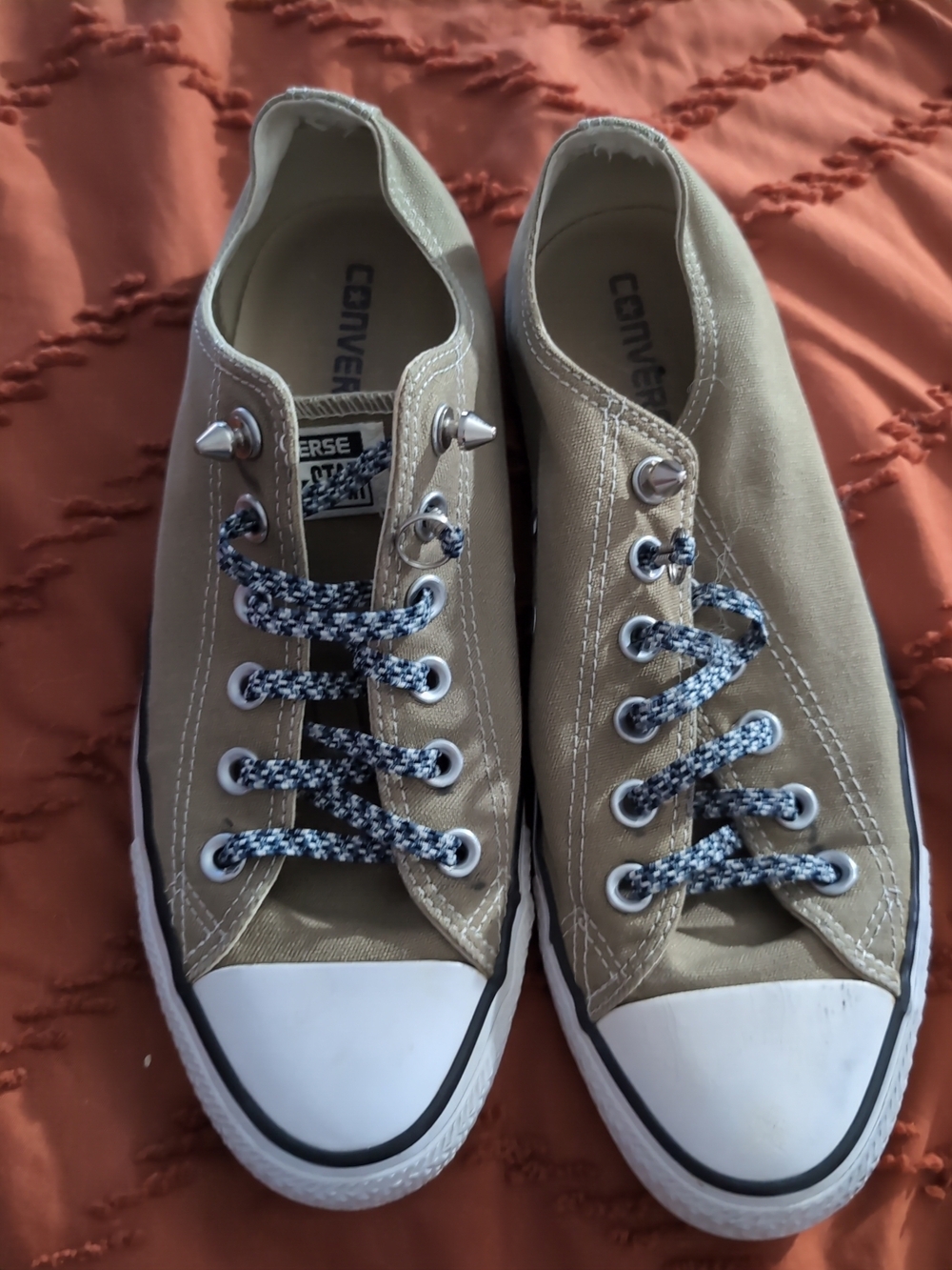Converse Low Top Canvas Sneakers in Khaki with Patterned Laces